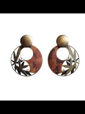 VTG Art Deco Edgar Berébi Enamel Botanical Boho Earthy Clip-On Earrings